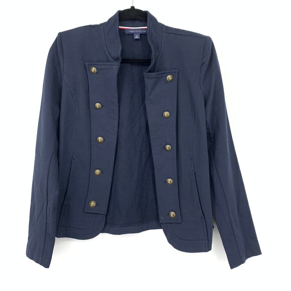 Tommy Hilfiger Military Style Knit Blazer Jacket WOmens Size Small Navy Blue